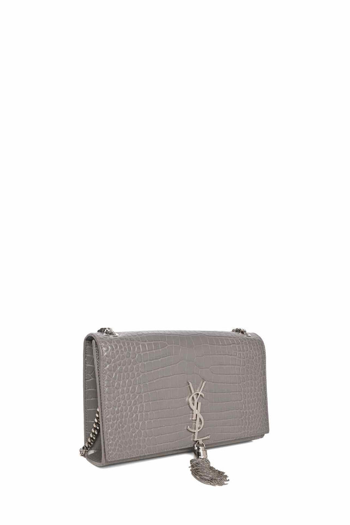 Saint Laurent Croc Embossed Medium Kate Tassel Bag