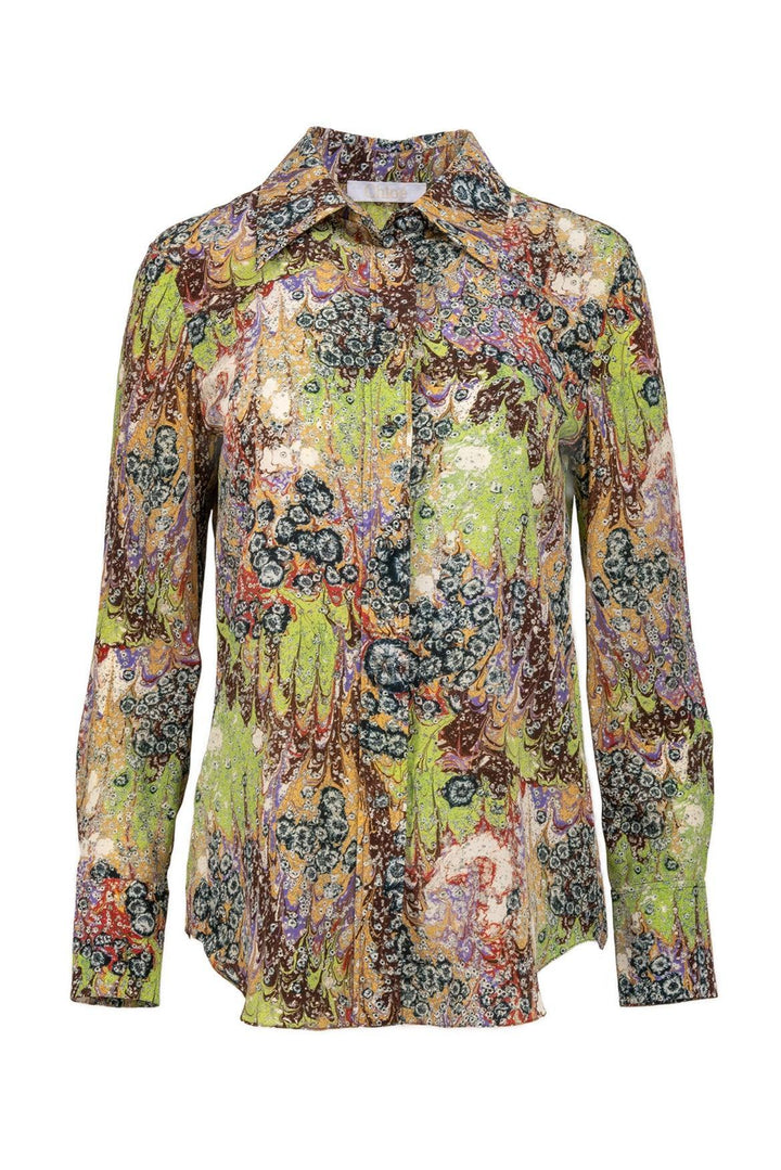 Chloe Size 34 Multicolour Marble Print Silk Blouse