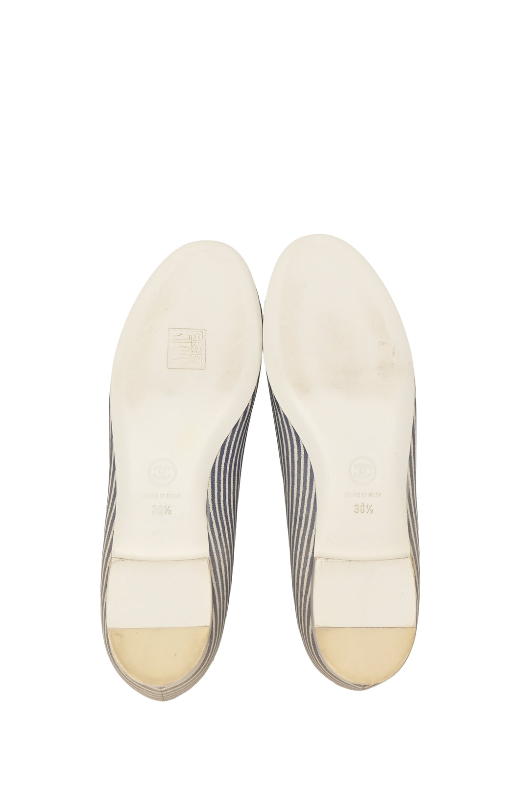 Chanel Size 38.5 Striped Camellia Ballet Flats