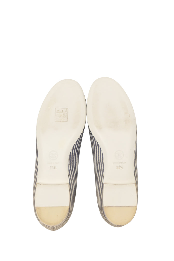 Chanel Size 38.5 Striped Camellia Ballet Flats