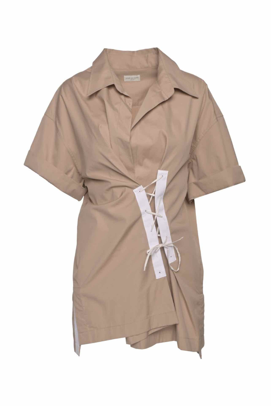 Dries Van Noten Size 10 Lace-Up Cotton-Poplin Shirt
