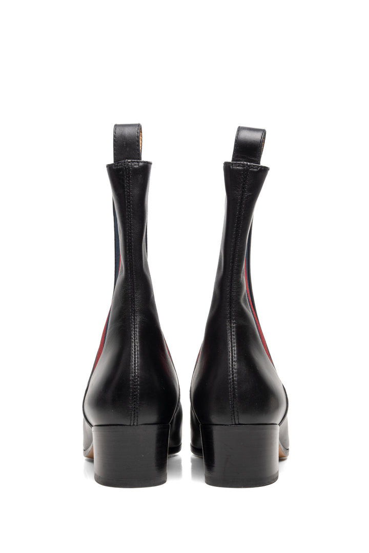 Gucci Size 35.5 Calfskin Web Karen Ankle Boots