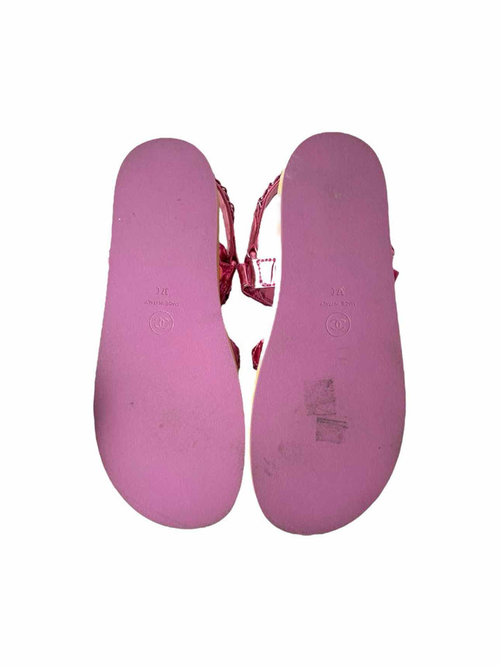 Chanel Pink Metallic Leather Cc Logo Size 38 Sandals