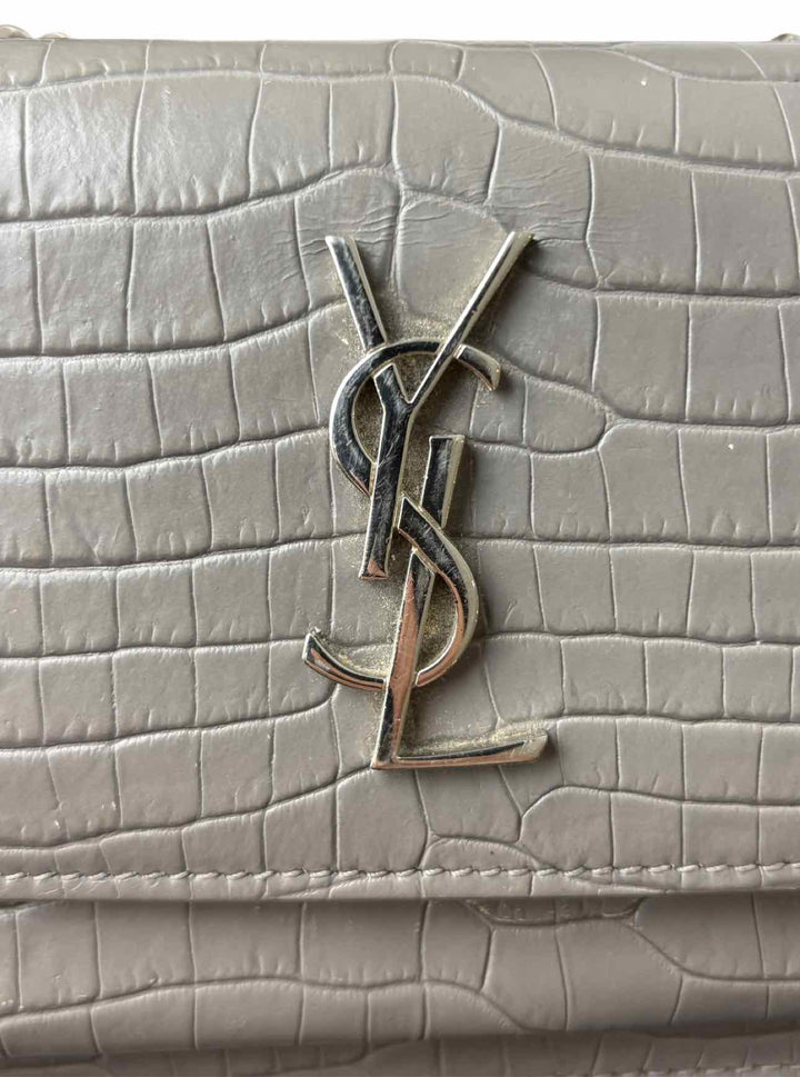 Saint Laurent  Croc Embossed Leather Sunset Chain Wallet Purse