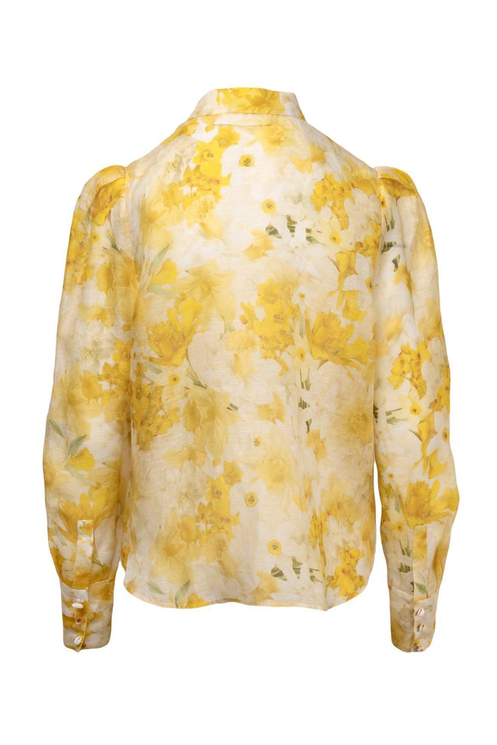 Zimmermann Size 3 Wonderland Daffodil Print Linen & Silk Blend Blouse