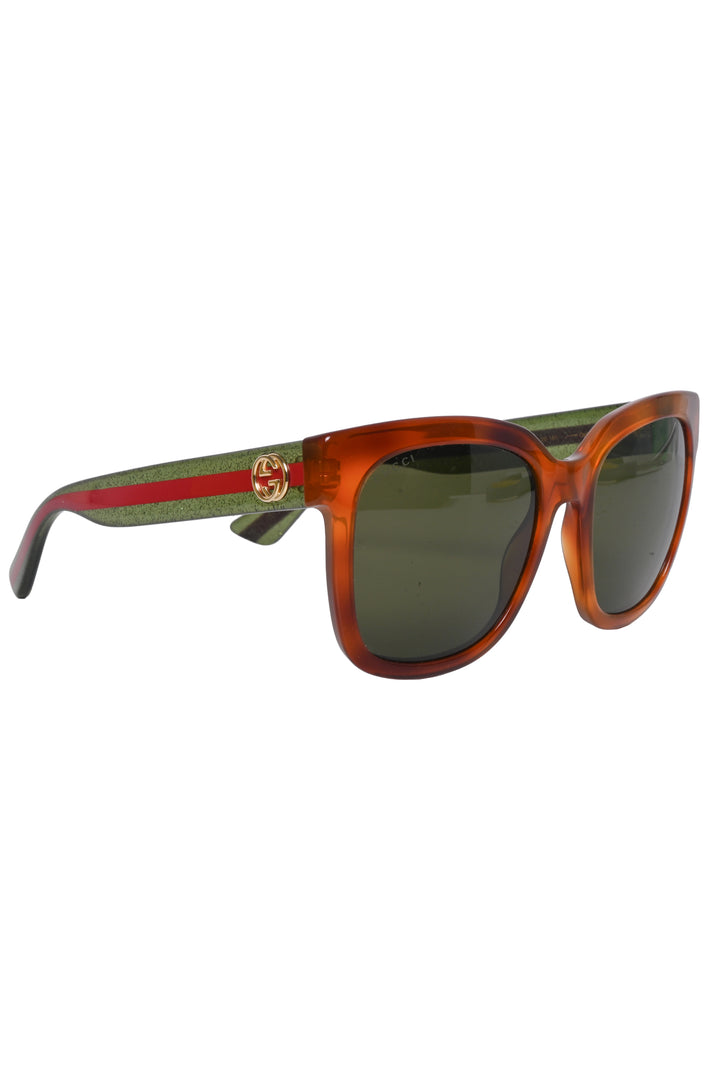 Gucci Tortoiseshell & Glitter Web Oversized Sunglasses
