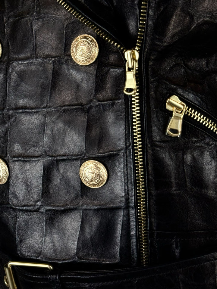 L'Agence Size XS Croc Embossed Moto Leather Jacket