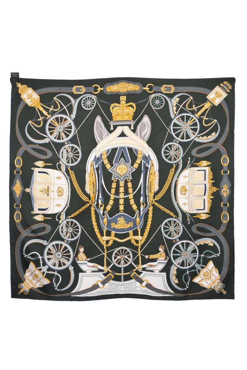 Hermes Stately Wheels Printed Silk Square Scarf