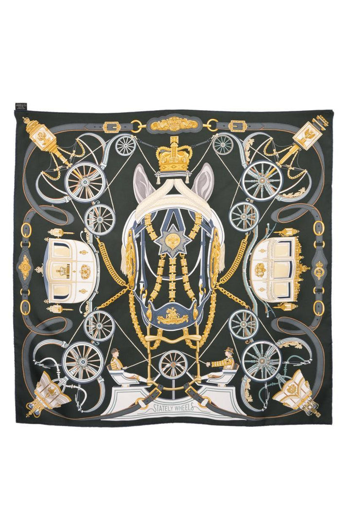 Hermes Stately Wheels Printed Silk Square Scarf