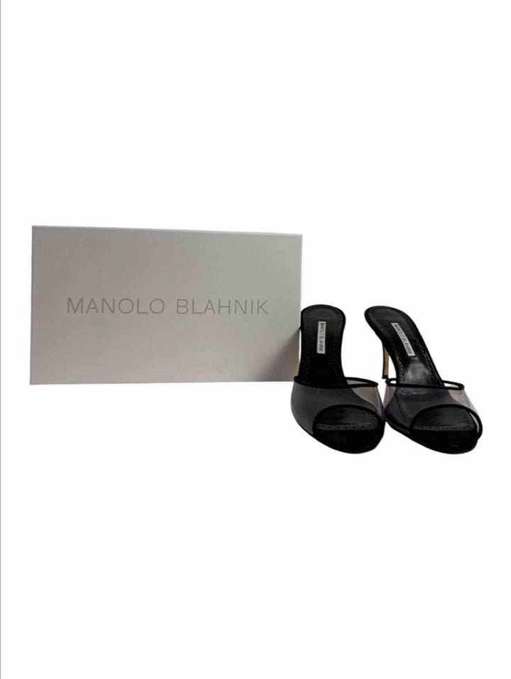 Manolo Blahnik Size 39 Jadifa Peep-Toe Mules