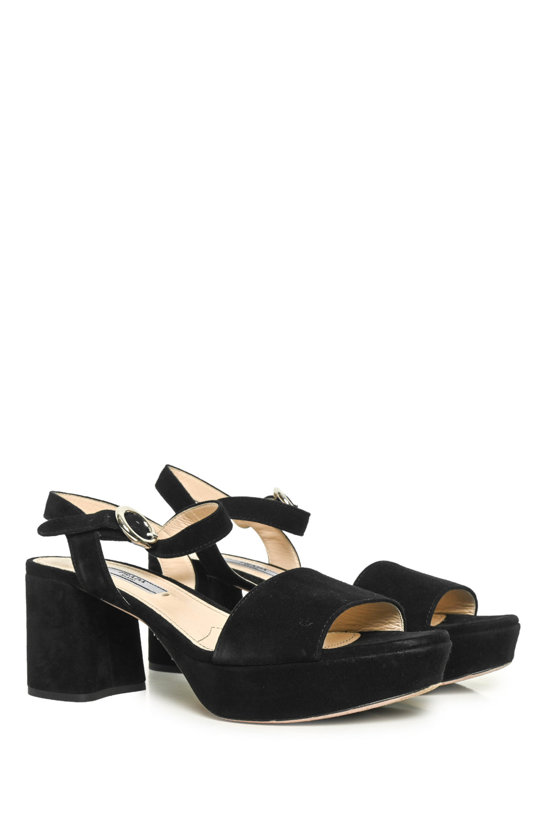 Prada Size 38 Platform Suede Block Heel Sandals