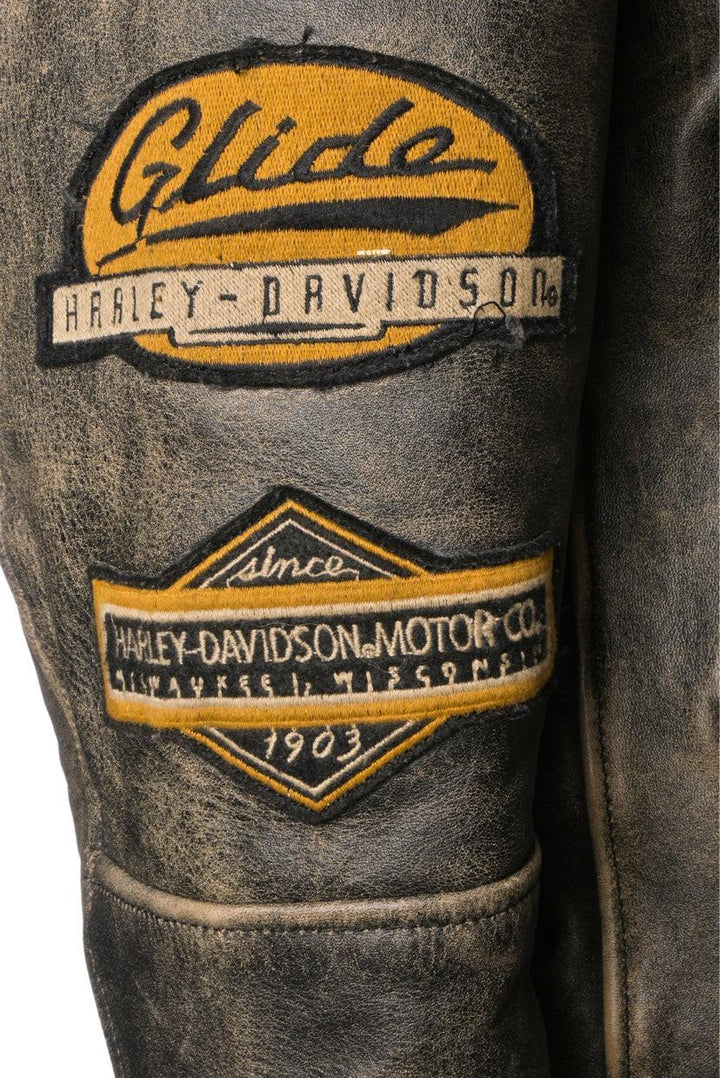 Harley-Davidson Size L Distressed Vintage Patch Leather Jacket