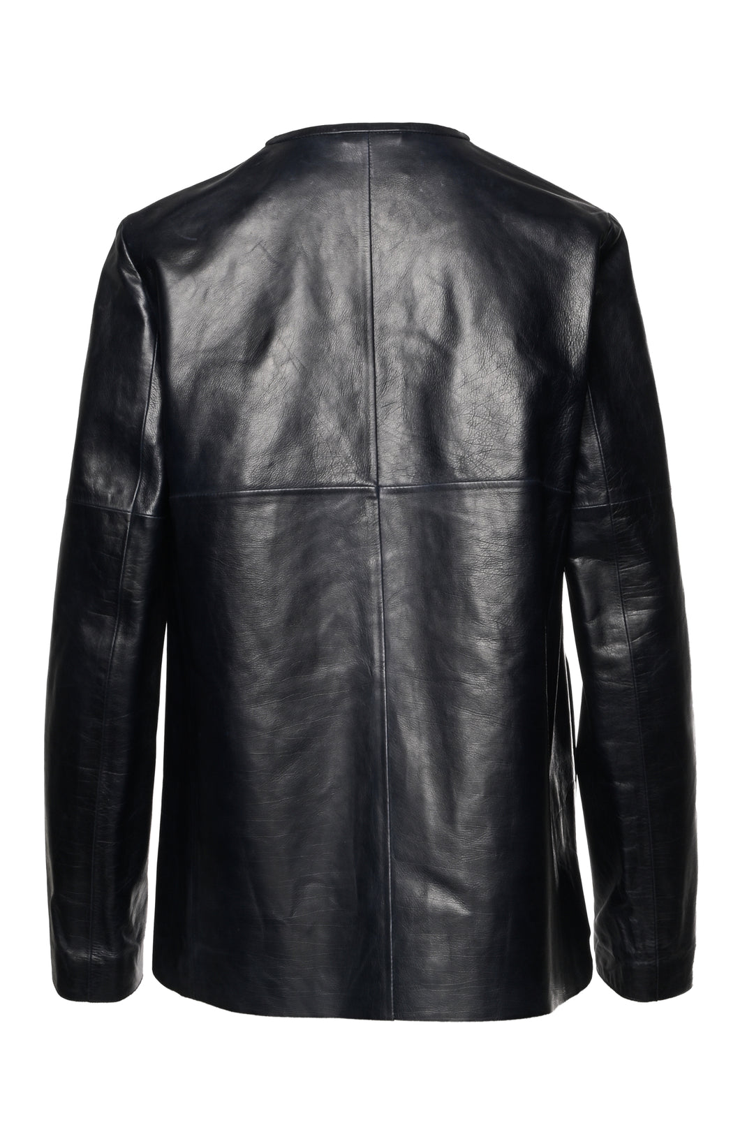 'S Max Mara Size 4 Collarless Zip-Up Leather Jacket