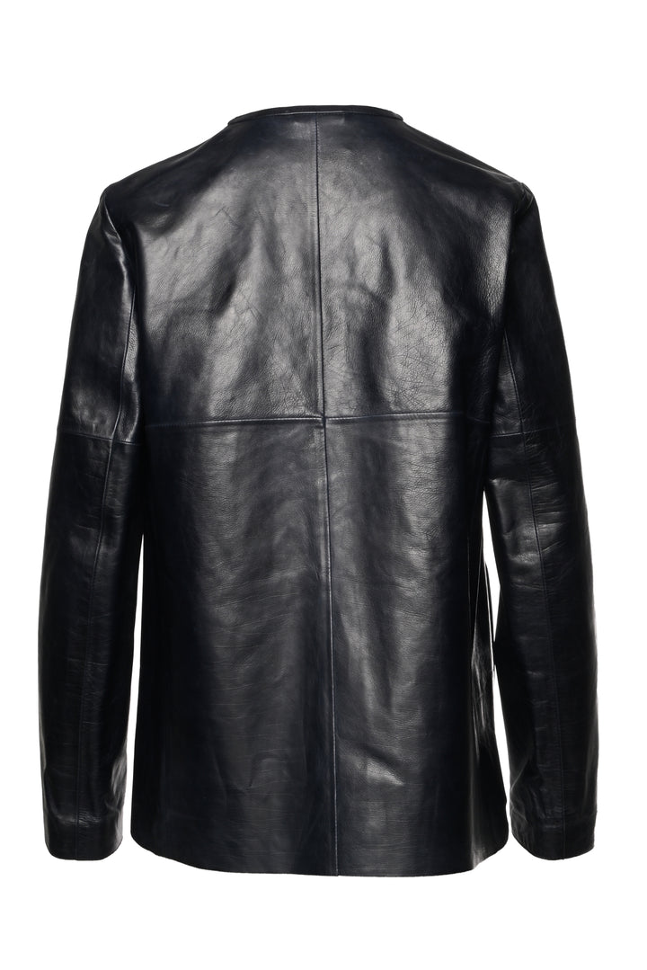 'S Max Mara Size 4 Collarless Zip-Up Leather Jacket