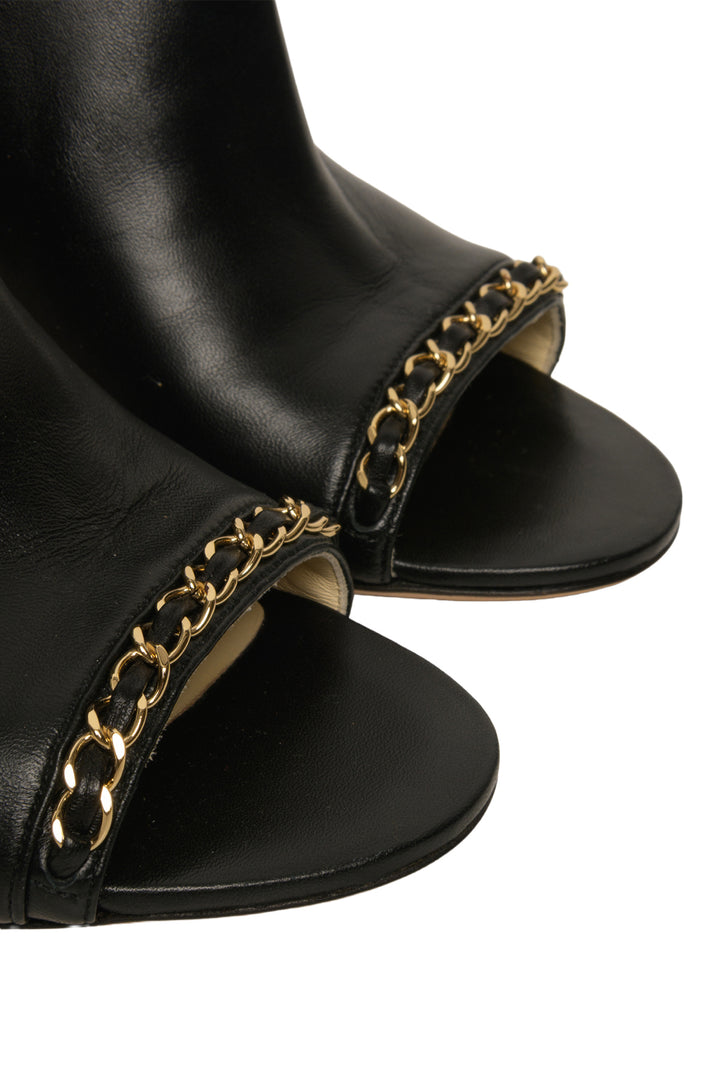 Chanel Size 37.5 Lambskin Open Tote Ankle Boots
