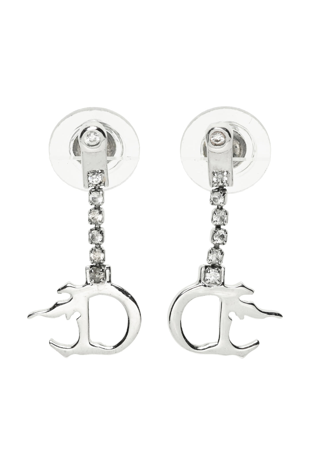 Christian Dior 'D' Logo Crystal Drop Earrings