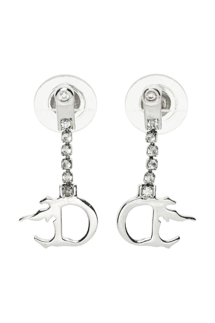 Christian Dior 'D' Logo Crystal Drop Earrings