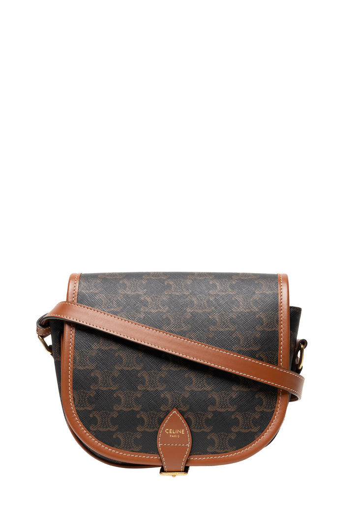Celine 2021 Calfskin Leather & Triomphe Coated Canvas Medium Folco Crossbody