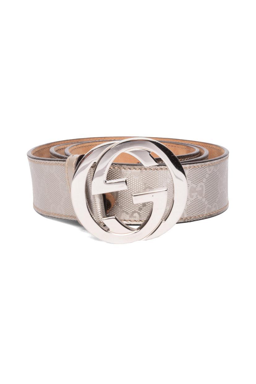 Gucci Size 40 GG Logo Metallic Belt