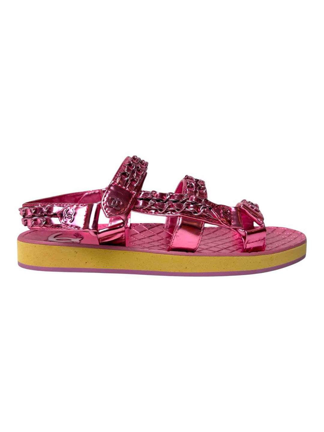 Chanel Pink Metallic Leather Cc Logo Size 38 Sandals