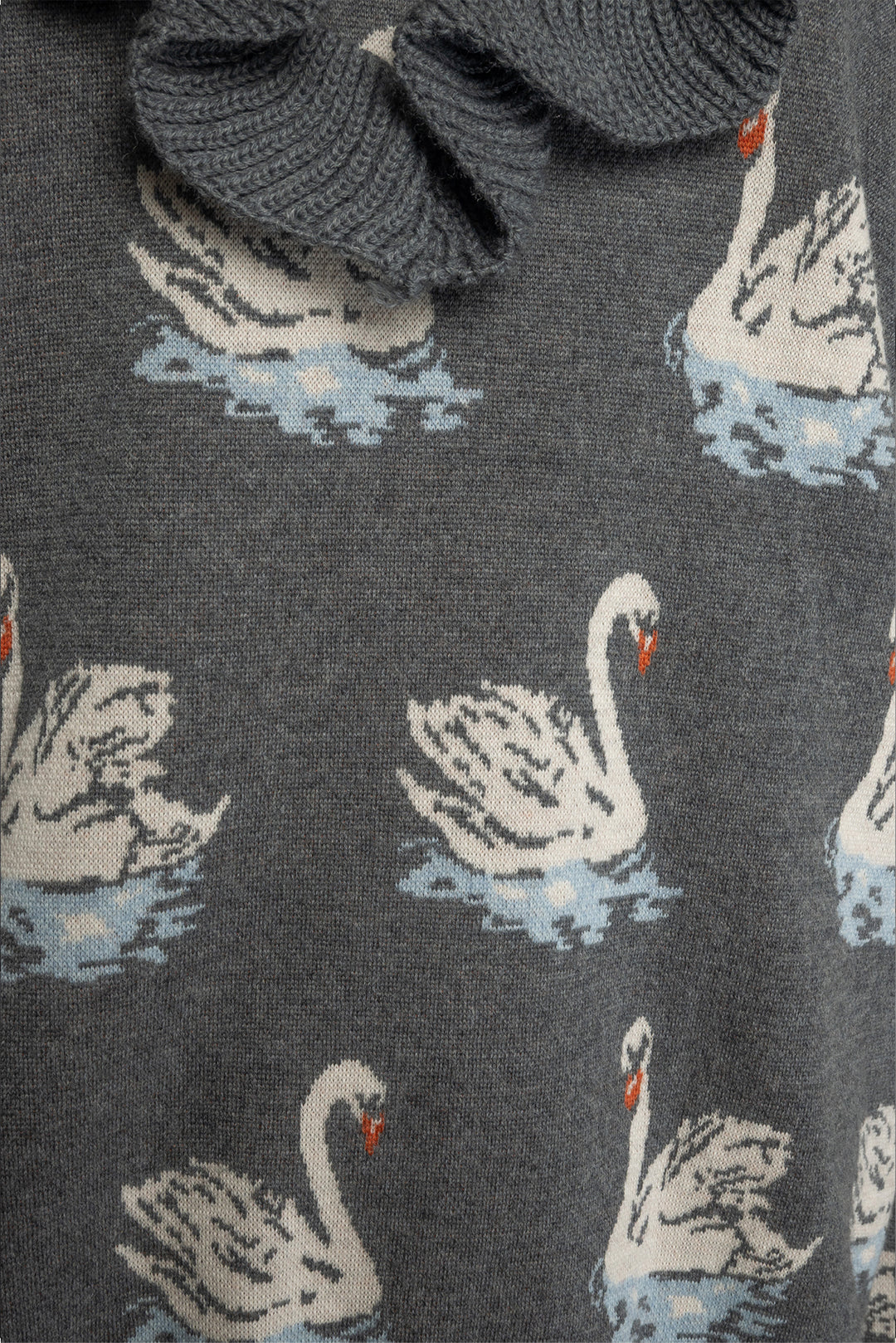 Stella Mccartney Size 44 Swan Intarsia Knit Ruffled Sweater