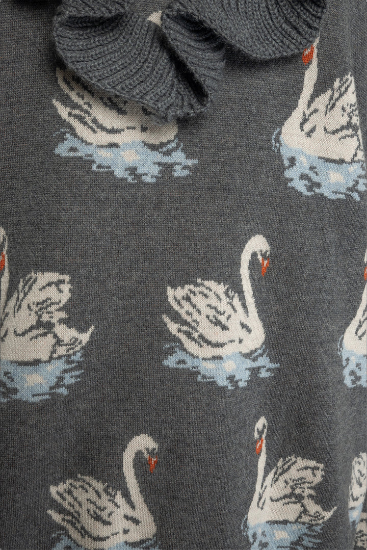 Stella Mccartney Size 44 Swan Intarsia Knit Ruffled Sweater