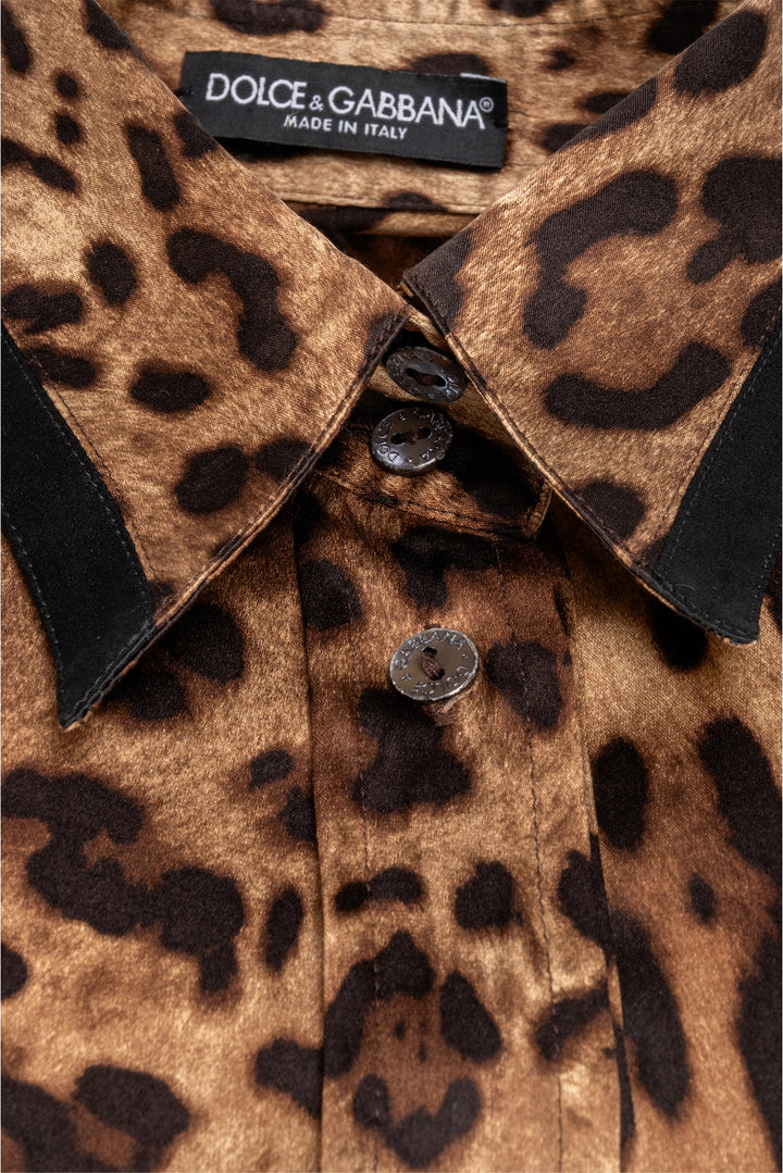 Dolce & Gabbana Size 46 Leopard Silk Blouse