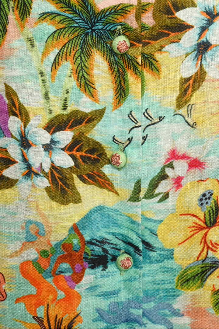 Alemais Size 4 Linen Printed Blouse