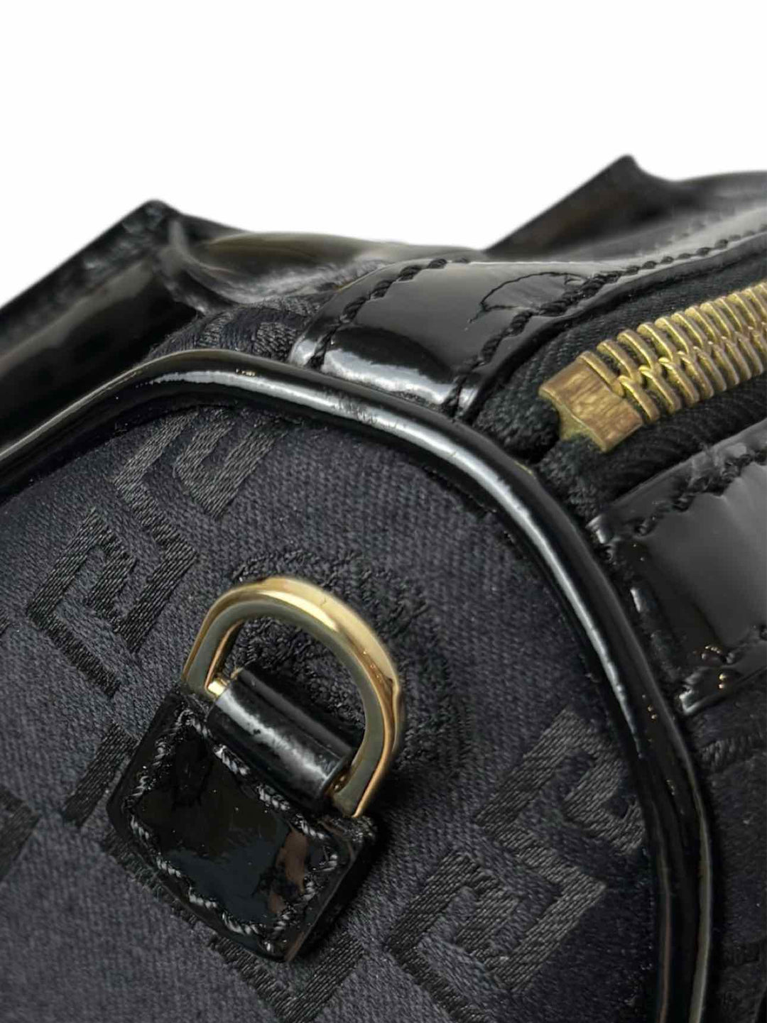 Versace Printed Fabric Patent Trim Crossbody Purse