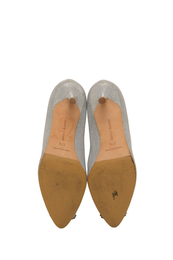 Manolo Blahnik Size 37.5 Hangisi 70 Sparkly Pumps