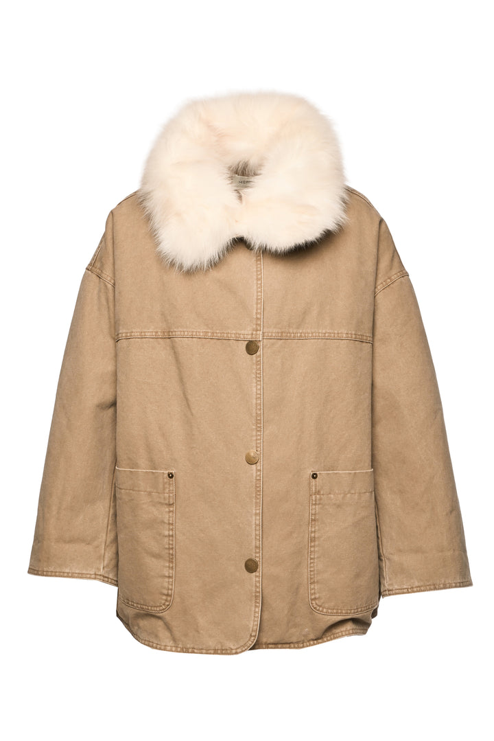MSBEAST Size S  Fox Fur Trim Down Denim Jacket
