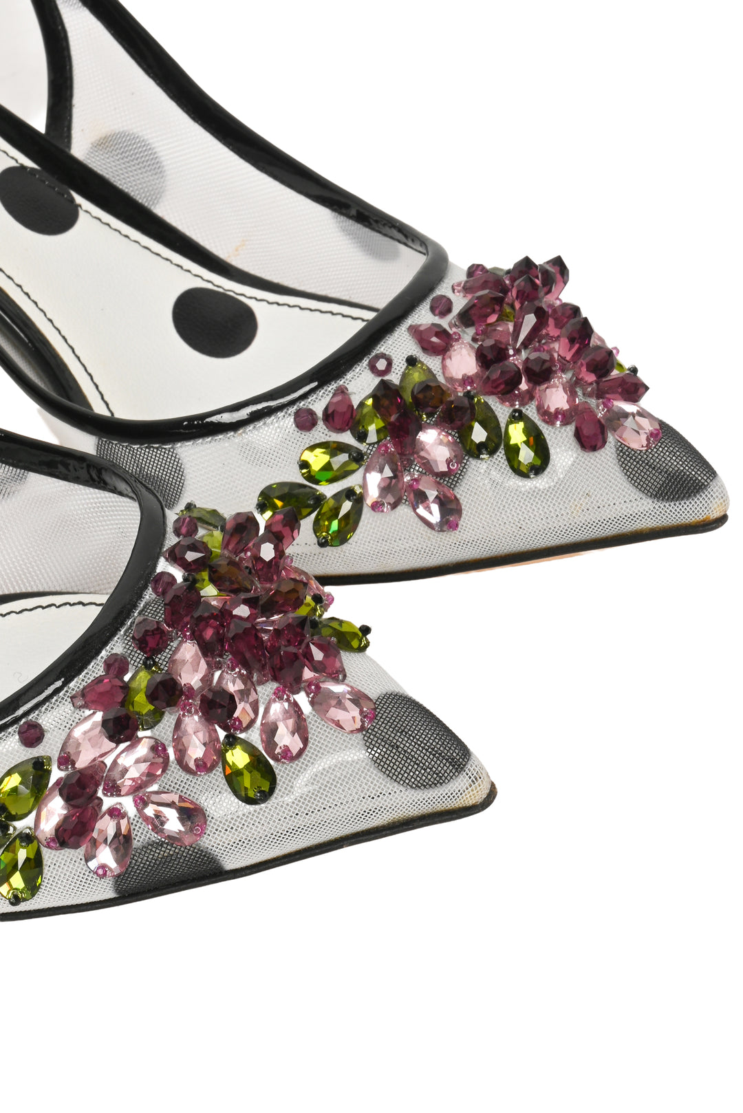 Dolce & Gabbana Size 39 Polka Dot & Crystal Embellished Slingback Pumps