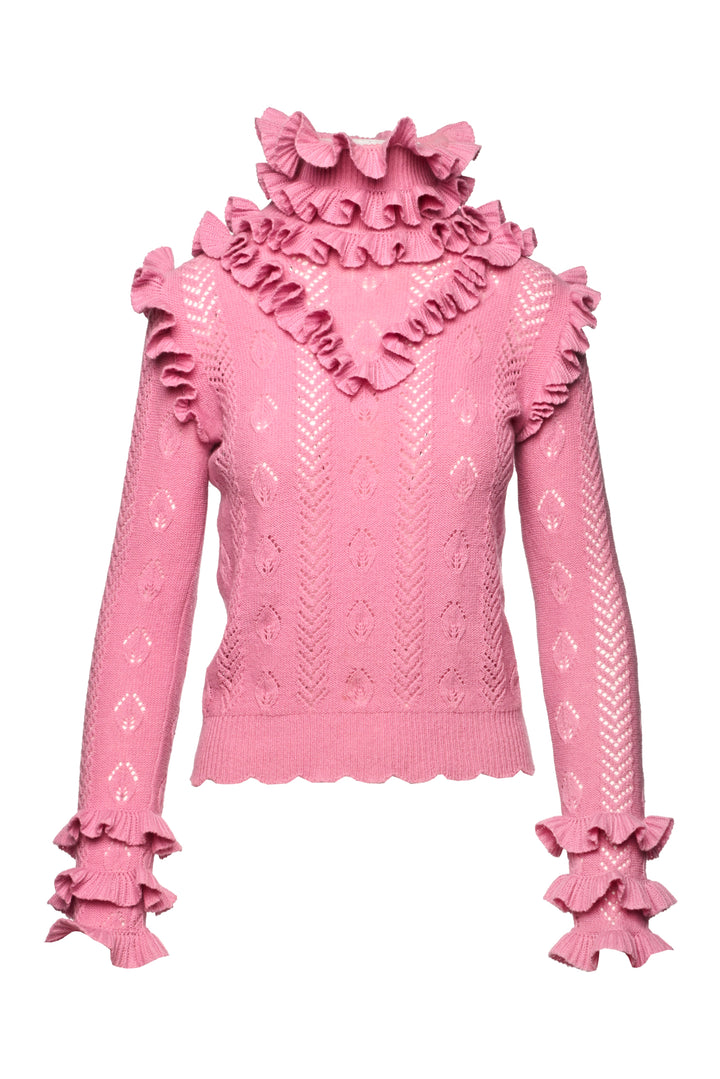 Gucci Size M Wool Eyelet Ruffle Turtleneck Sweater