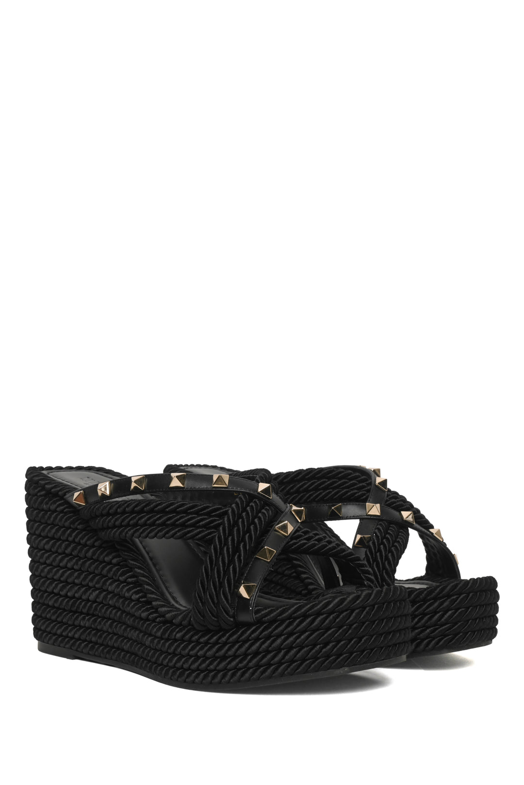 Valentino Size 38 Square Toe Pyramid Studded Espadrille Wedge Sandals