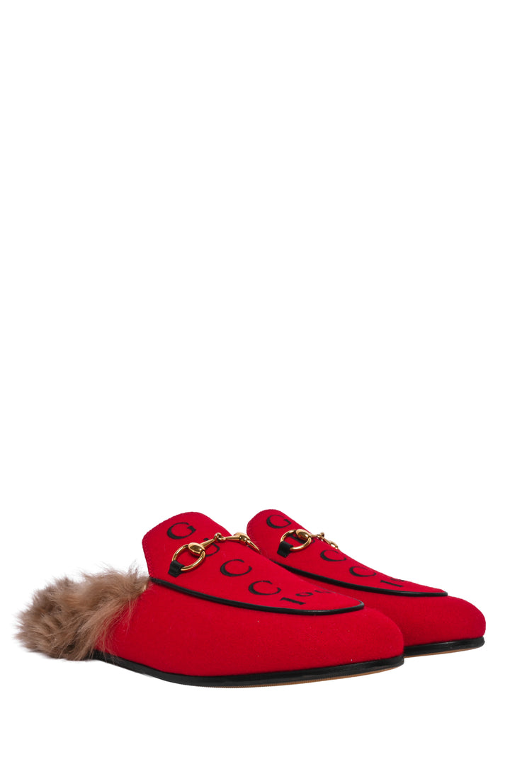 Gucci Size 37.5 Felt Fur 100th Anniversay Princetown Mule