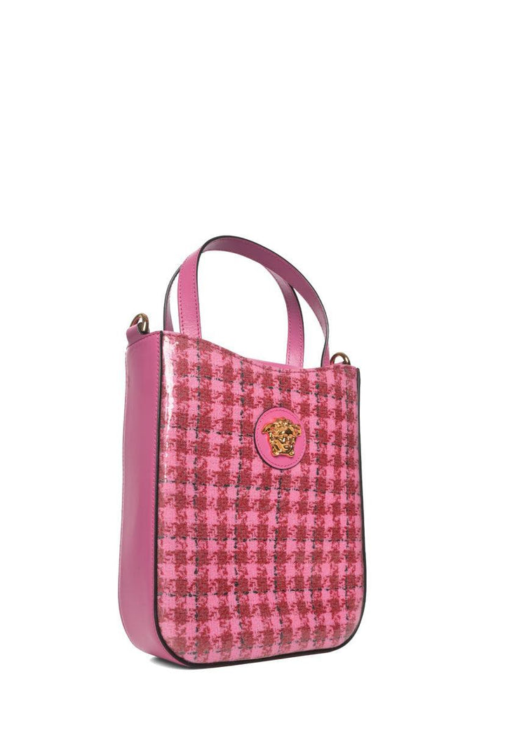 Versace Houndstooth Vinyl & Pink Leather Crossbody Tote