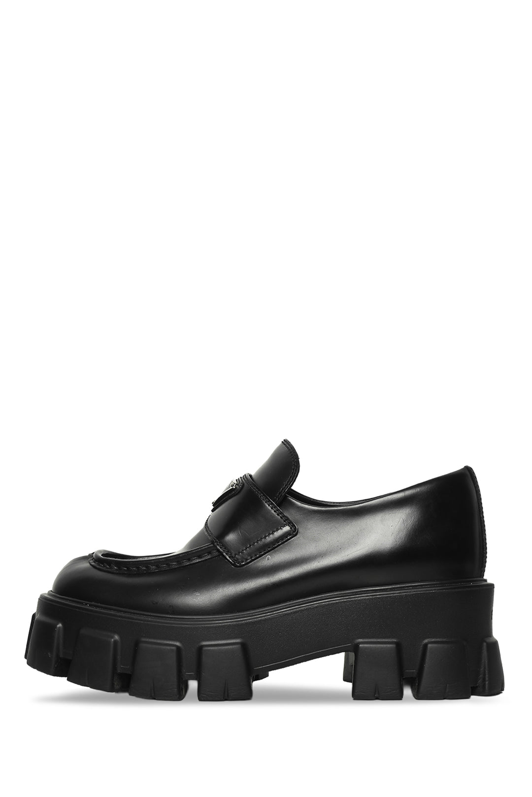 Prada Size 37 Monolith Brushed Leather Loafers