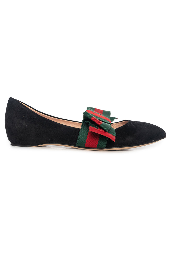 Gucci Size 35.5 Suede Web Bow Flats