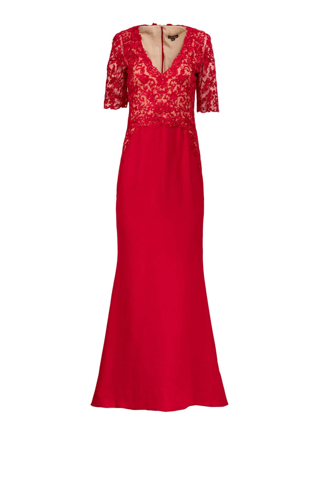 Reem Acra Size 8 Beaded Lace Short Sleeve Silk Dress