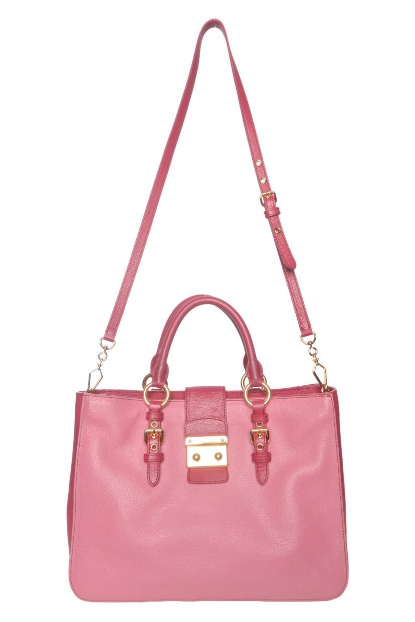 Miu Miu Two-tone Leather Buckle Tote