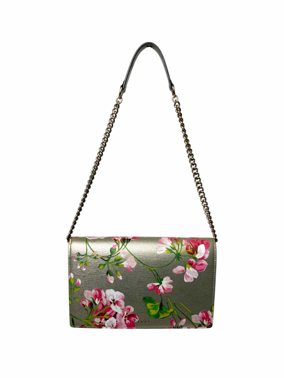 Gucci Gold Leather Blooms Wallet on Chain Purse