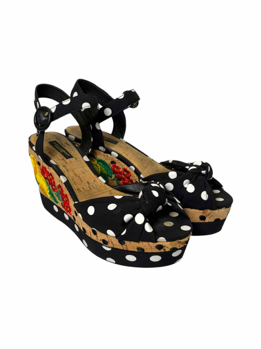 Dolce & Gabbana Size 38.5  Embroidered Cork Wedges