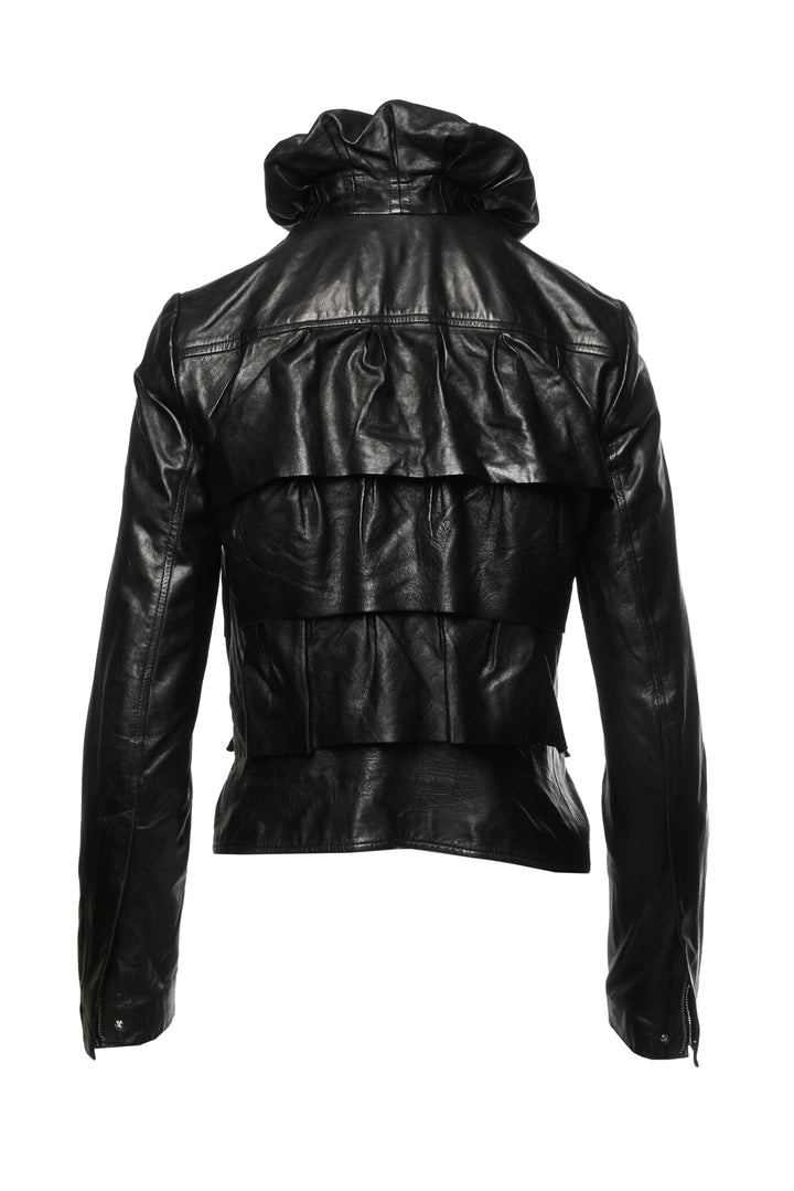 Diane Von Furstenberg Size 2 Ruffle Leather Jacket
