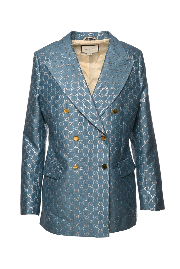 Gucci Size 8 Metallic GG Wool Blend Blazer