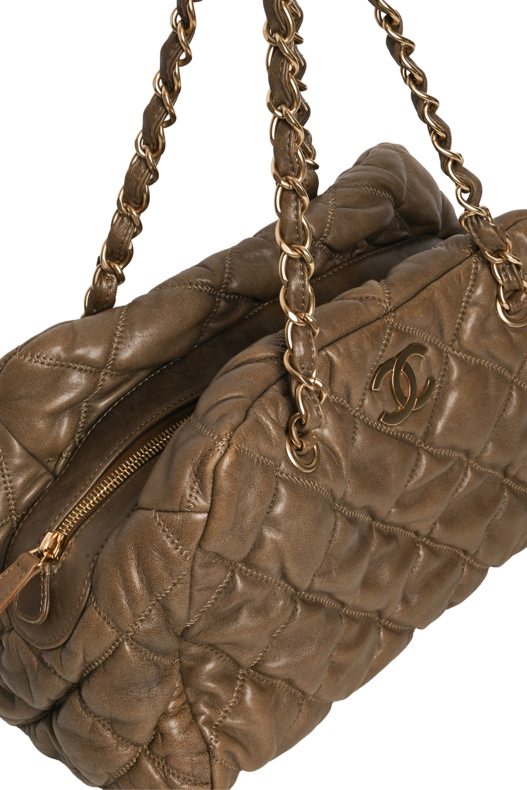 Chanel 2008-2009 Bubble Quilt Lambskin Medium Bowler Shoulder Bag
