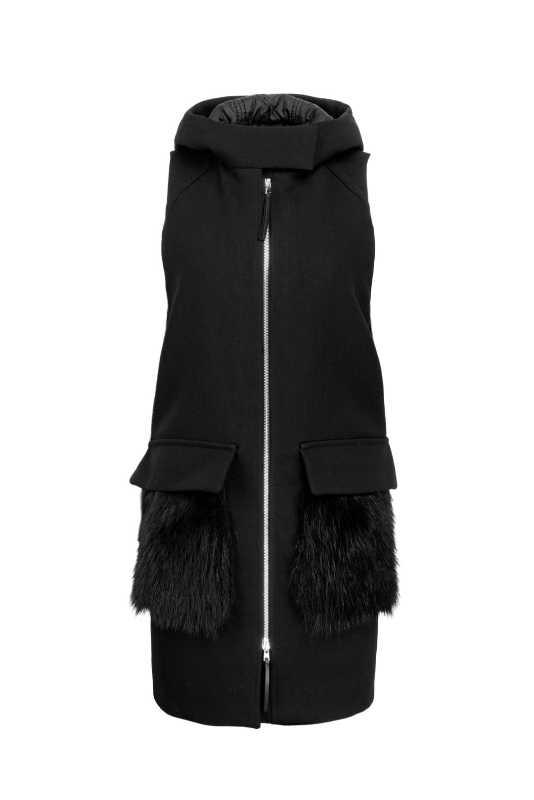 Marni Size 40 Fur Pocket Hooded Wool-Blend Vest