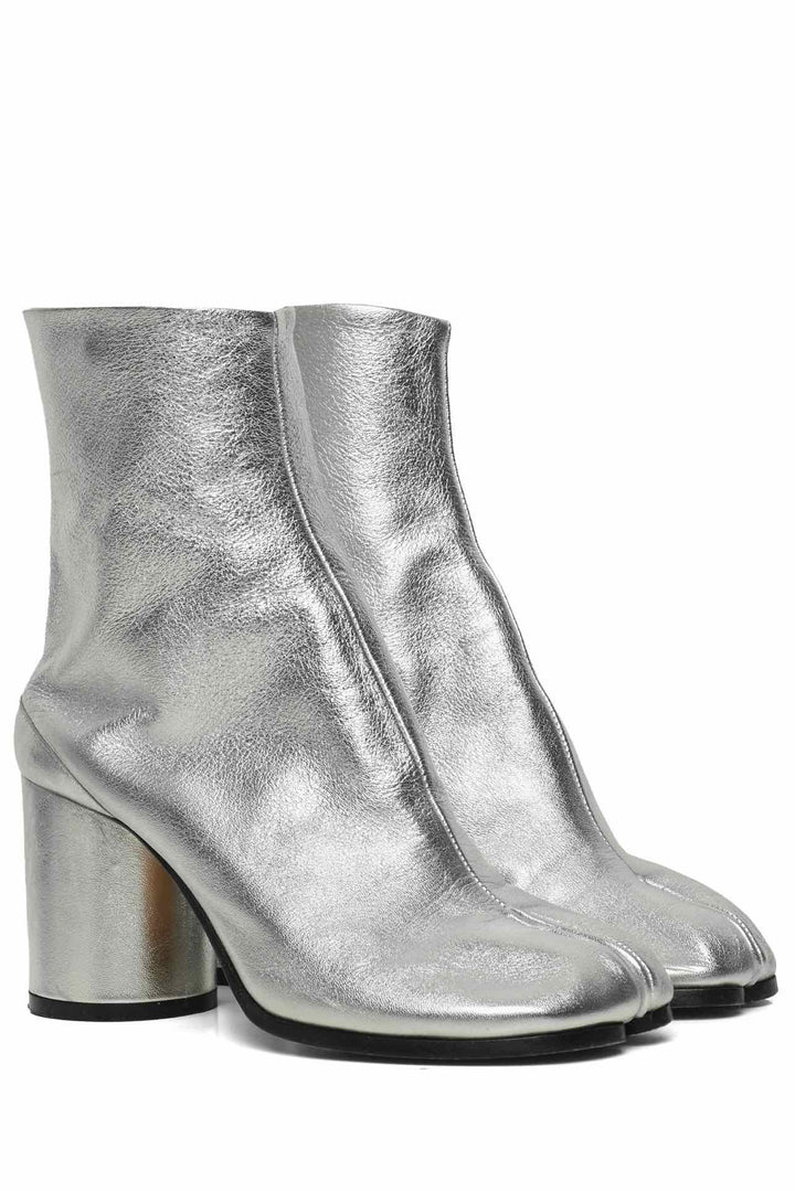 Maison Martin Margiela Size 35 Metallic Silver Leather Tabi Ankle Boots