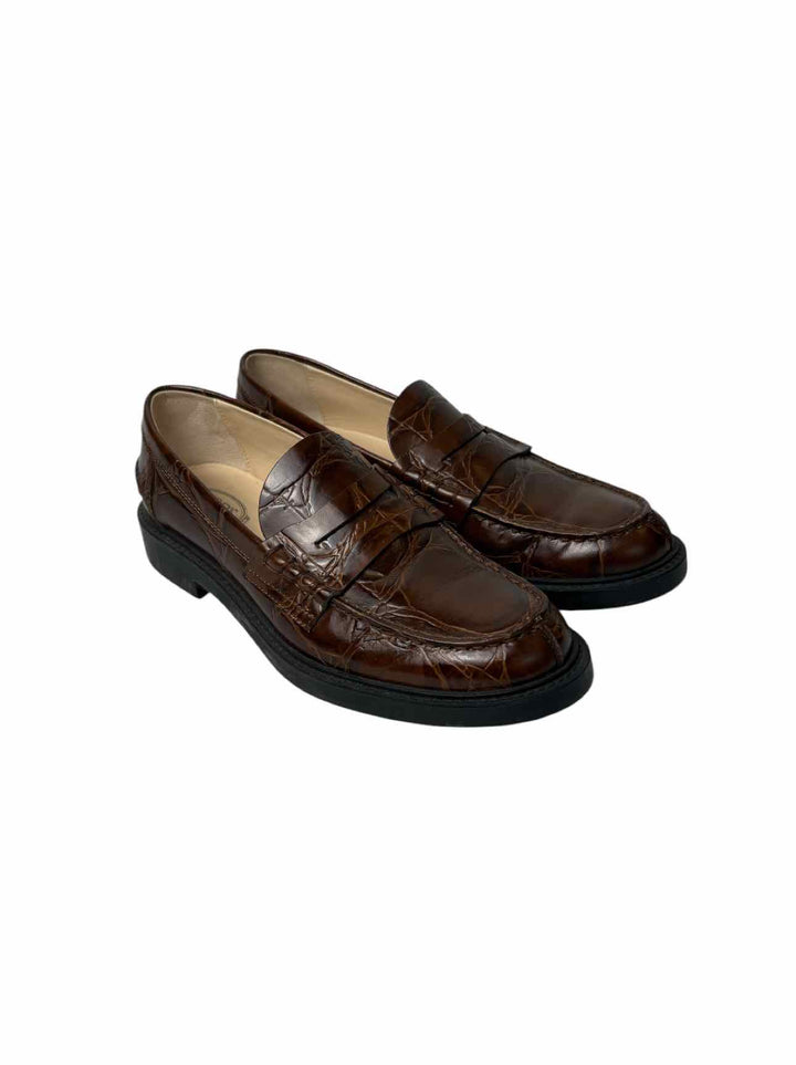 Tod's Size 37  Croc Embossed Leather Loafers