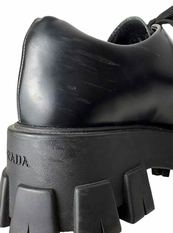 Prada Size 38 Monolith Brushed Leather Platform Derby Shoes