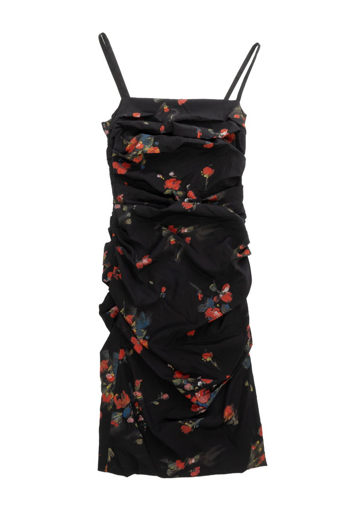 Dolce & Gabbana Size 38 Ruched Floral Print Midi Dress